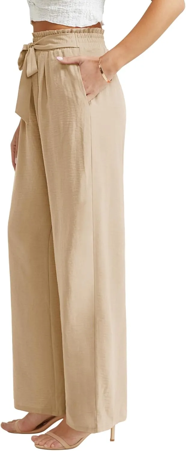 Feiersi Women Casual Wide Leg Pants High Waisted Business Work Casual Pants Loose Flowy Beach Palazzo Pants