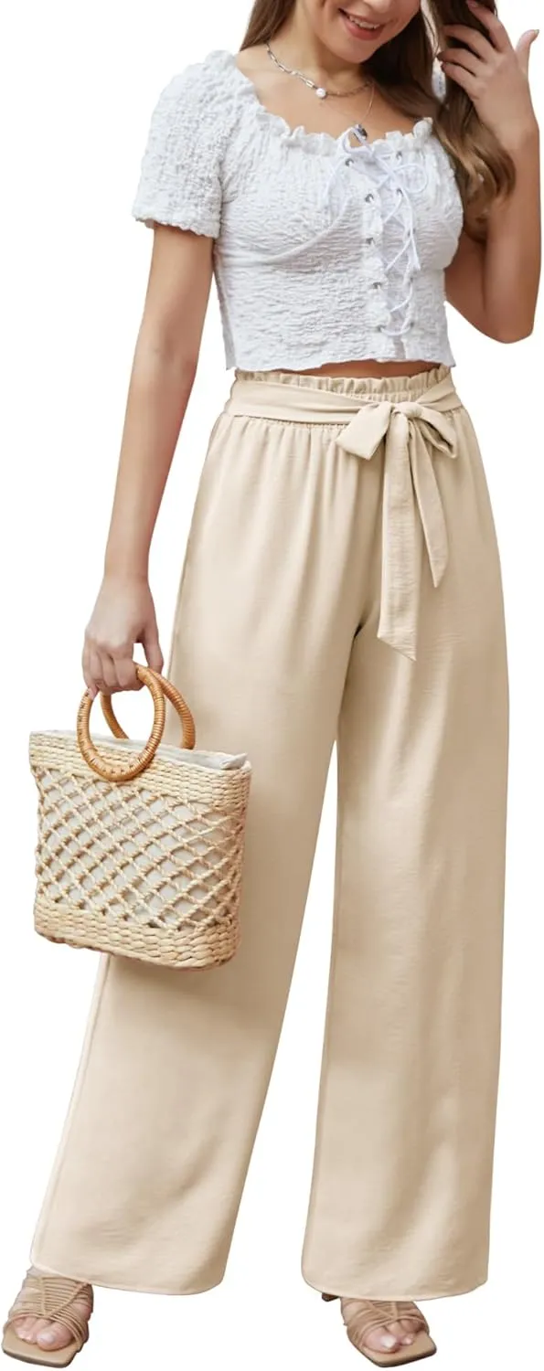 Feiersi Women Casual Wide Leg Pants High Waisted Business Work Casual Pants Loose Flowy Beach Palazzo Pants