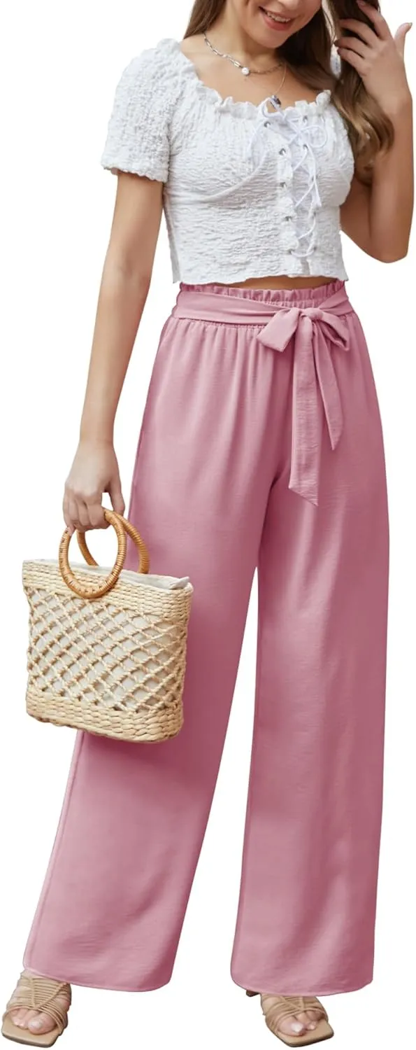 Feiersi Women Casual Wide Leg Pants High Waisted Business Work Casual Pants Loose Flowy Beach Palazzo Pants