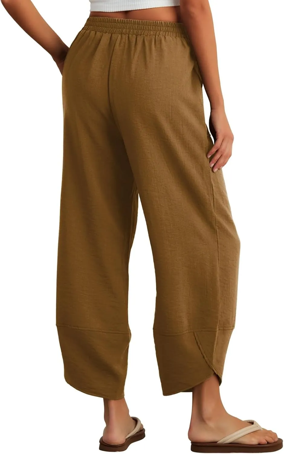 Feiersi Womens Baggy Wide Leg Pants Elastic Waisted Casual Palazzo Harem Pants Summer Beach Trousers