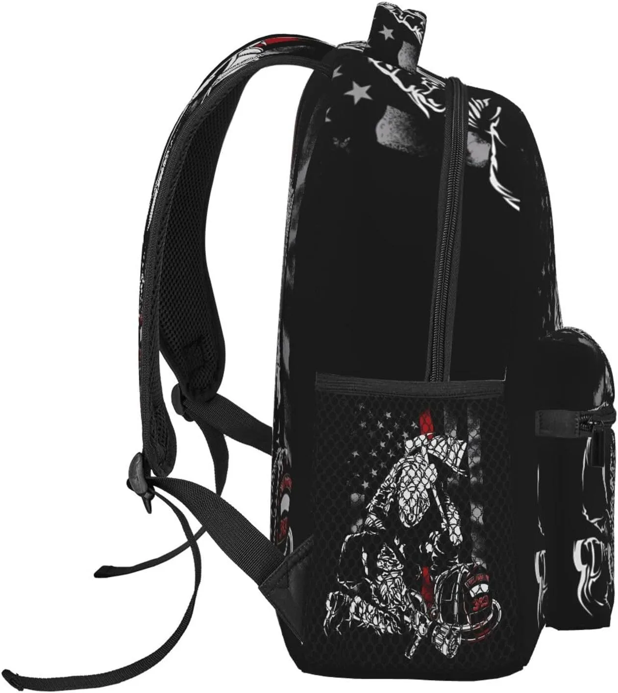 Firefighter American Flag Memorial Never Forget Flag Backpack Casual Pack Bag Laptop Backpack With Side Pocket Front Zipper Pocket Bookpack Travel Daypack Picnic Rucksack