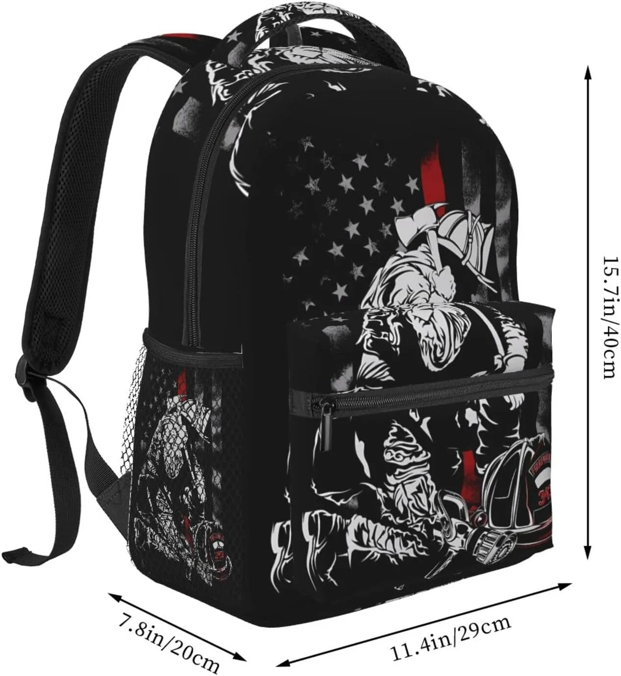 Firefighter American Flag Memorial Never Forget Flag Backpack Casual Pack Bag Laptop Backpack With Side Pocket Front Zipper Pocket Bookpack Travel Daypack Picnic Rucksack