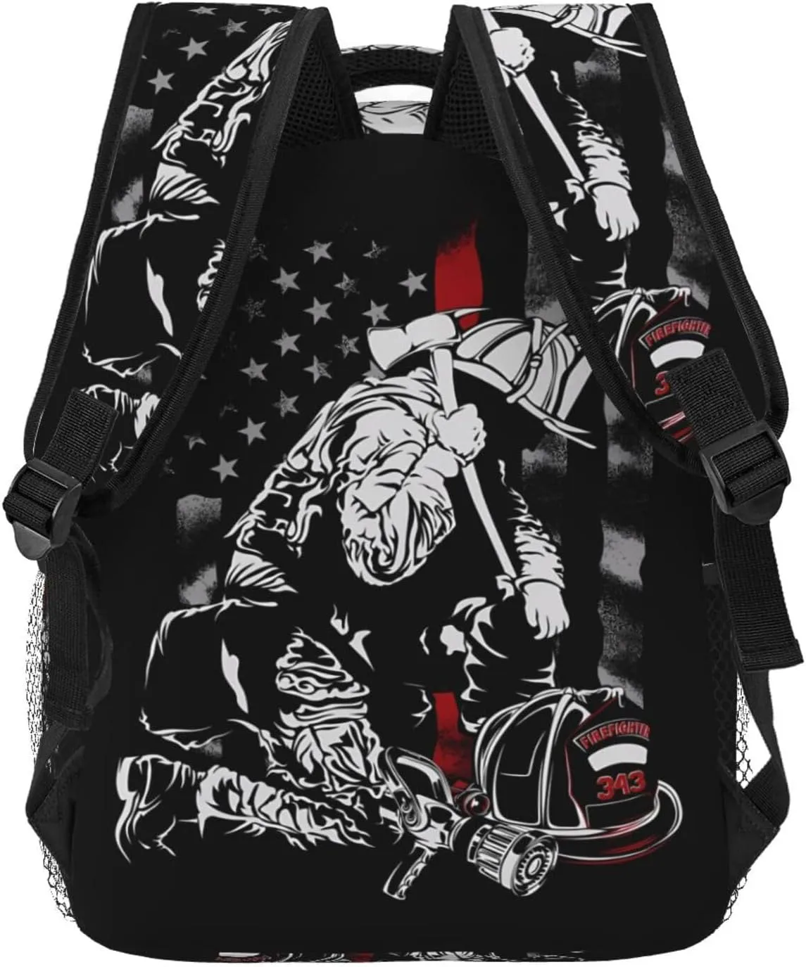 Firefighter American Flag Memorial Never Forget Flag Backpack Casual Pack Bag Laptop Backpack With Side Pocket Front Zipper Pocket Bookpack Travel Daypack Picnic Rucksack