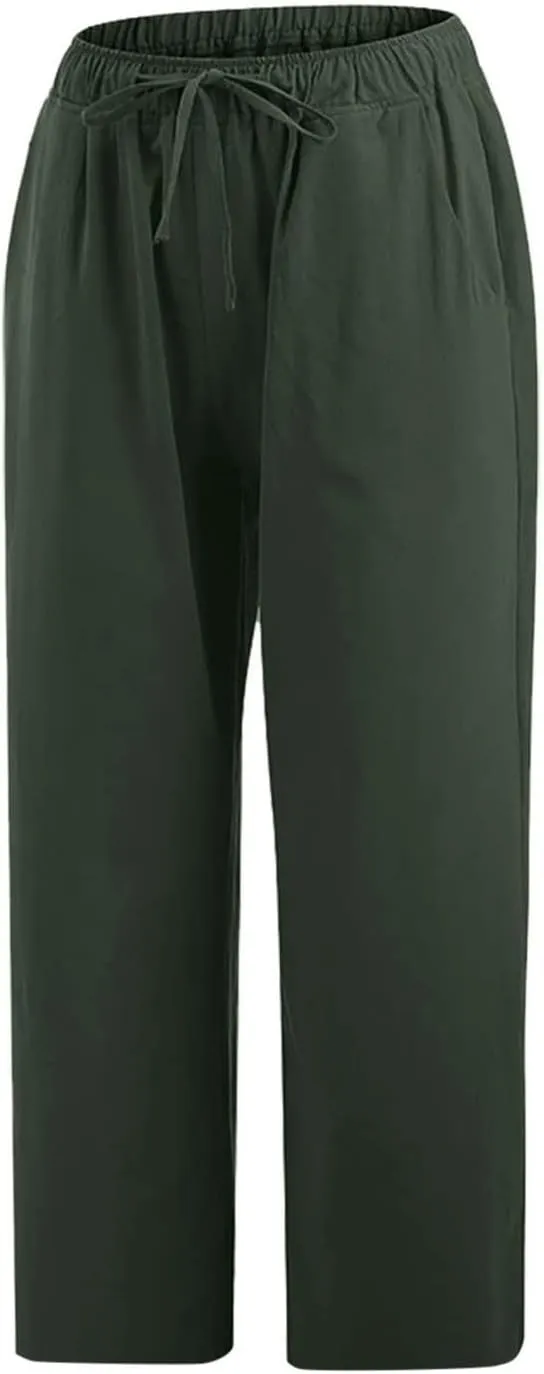Firzero Linen Pants for Women 2024 Summer Beach Capris Sweatpants Elastic High Waist Yoga Pants Cropped Lounge Pants