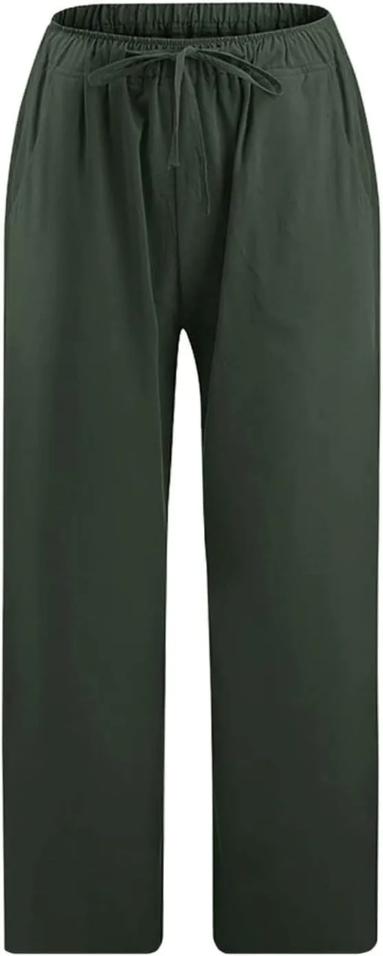 Firzero Linen Pants for Women 2024 Summer Beach Capris Sweatpants Elastic High Waist Yoga Pants Cropped Lounge Pants