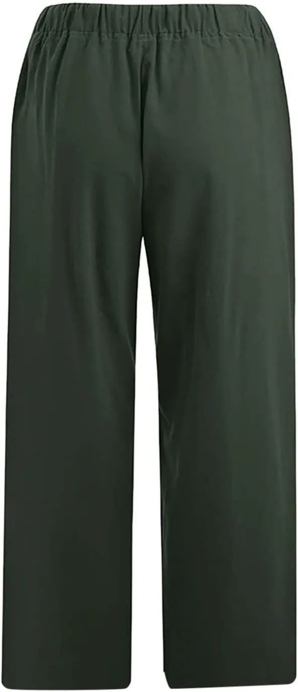 Firzero Linen Pants for Women 2024 Summer Beach Capris Sweatpants Elastic High Waist Yoga Pants Cropped Lounge Pants