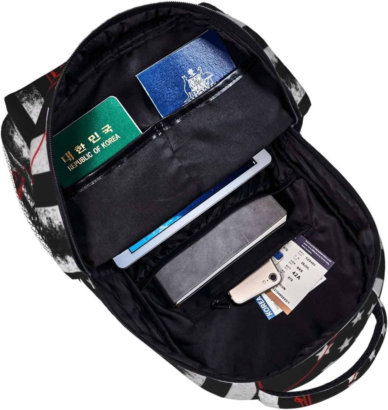 Fishing Fish American Flag Backpack Casual Pack Bag Laptop Backpack With Side Pocket Front Zipper Pocket Bookpack Travel Daypack Picnic Rucksack