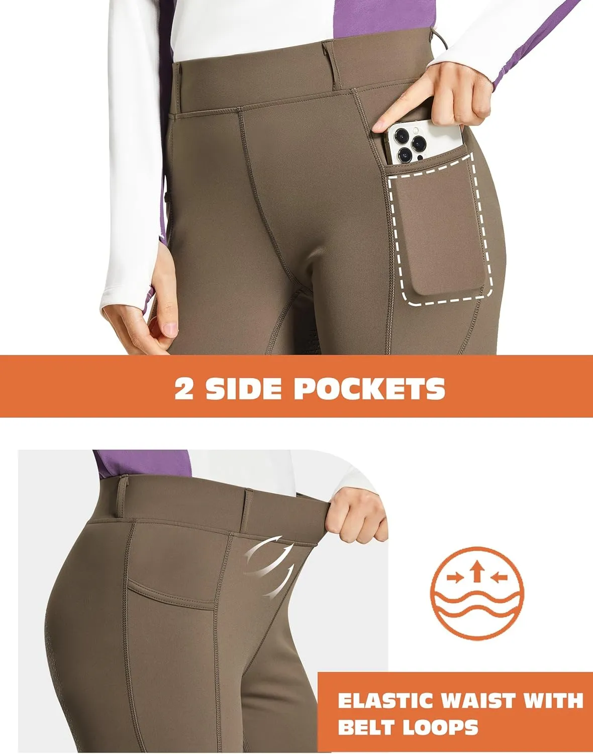 FitsT4 Sports Women's Full Seat Horse Riding Pants Bootcut Riding Tights with Pockets Equestrian Breeches for Women