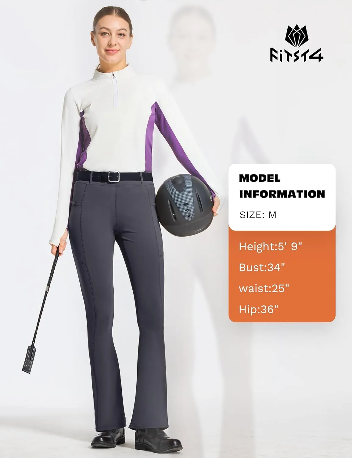 FitsT4 Sports Women's Full Seat Horse Riding Pants Bootcut Riding Tights with Pockets Equestrian Breeches for Women