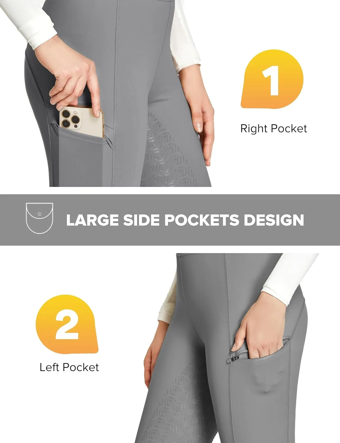 FitsT4 Sports Women's Full Seat Riding Tights with Zipper Pockets Horseback Riding Pants Equestrian Breeches for Women