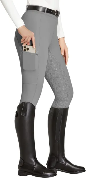 FitsT4 Sports Women's Full Seat Riding Tights with Zipper Pockets Horseback Riding Pants Equestrian Breeches for Women