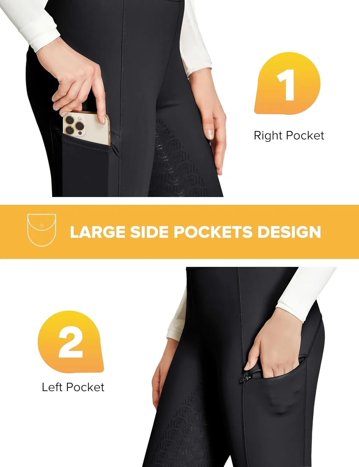 FitsT4 Sports Women's Full Seat Riding Tights with Zipper Pockets Horseback Riding Pants Equestrian Breeches for Women