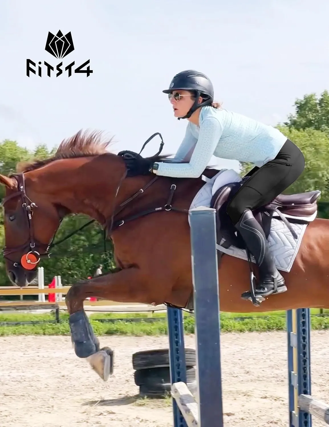 FitsT4 Sports Women's Full Seat Riding Tights with Zipper Pockets Horseback Riding Pants Equestrian Breeches for Women