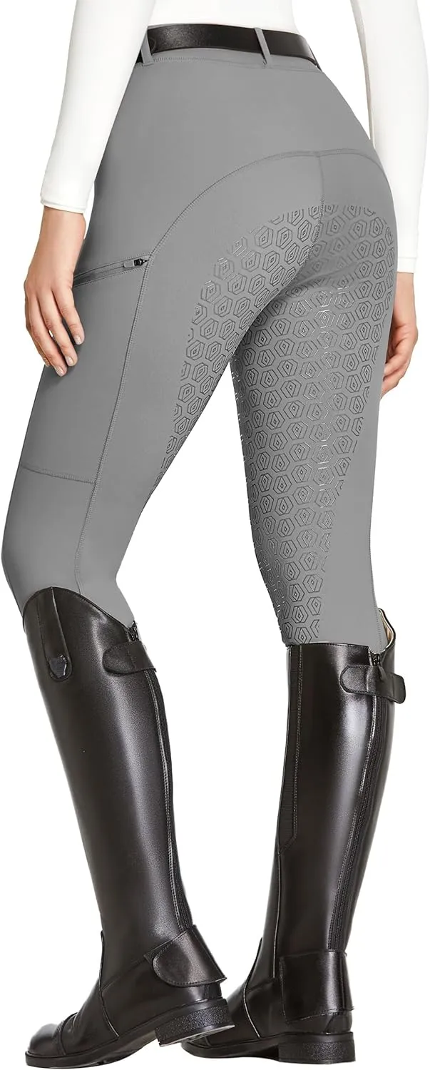 FitsT4 Sports Women's Full Seat Riding Tights with Zipper Pockets Horseback Riding Pants Equestrian Breeches for Women