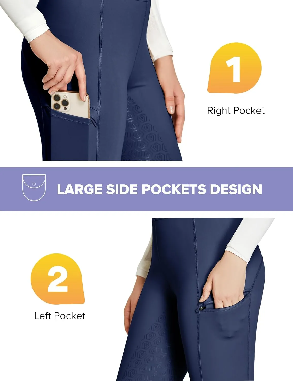 FitsT4 Sports Women's Full Seat Riding Tights with Zipper Pockets Horseback Riding Pants Equestrian Breeches for Women