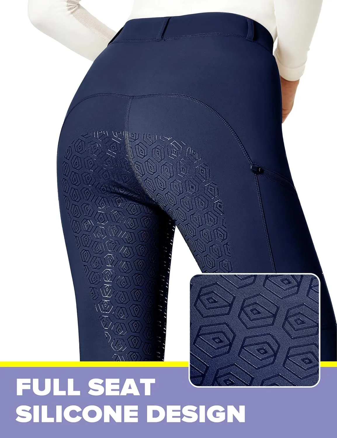 FitsT4 Sports Women's Full Seat Riding Tights with Zipper Pockets Horseback Riding Pants Equestrian Breeches for Women