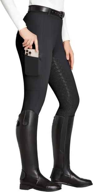 FitsT4 Sports Women's Full Seat Riding Tights with Zipper Pockets Horseback Riding Pants Equestrian Breeches for Women