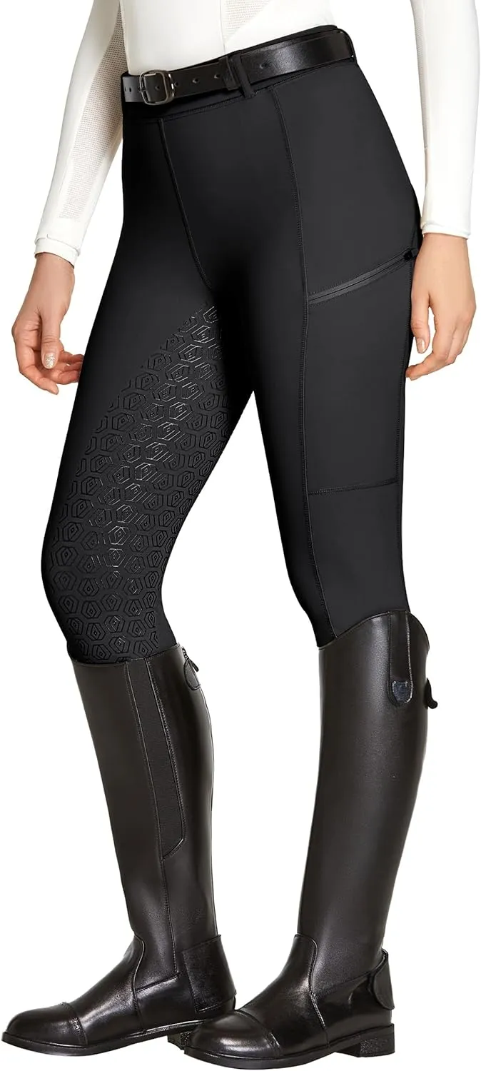 FitsT4 Sports Women's Full Seat Riding Tights with Zipper Pockets Horseback Riding Pants Equestrian Breeches for Women