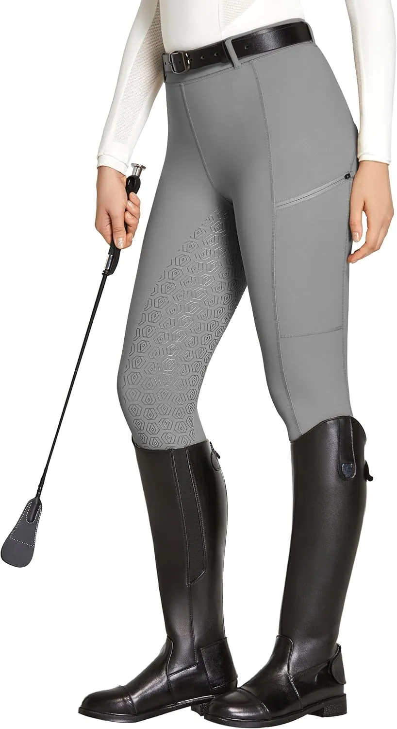 FitsT4 Sports Women's Full Seat Riding Tights with Zipper Pockets Horseback Riding Pants Equestrian Breeches for Women