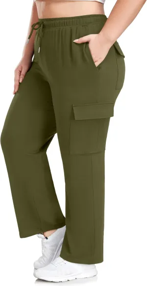 FOREYOND Plus Size Women's Cargo Sweatpants Casual Straight Leg Lounge Pants Drawstring High Waist Joggers with Pockets