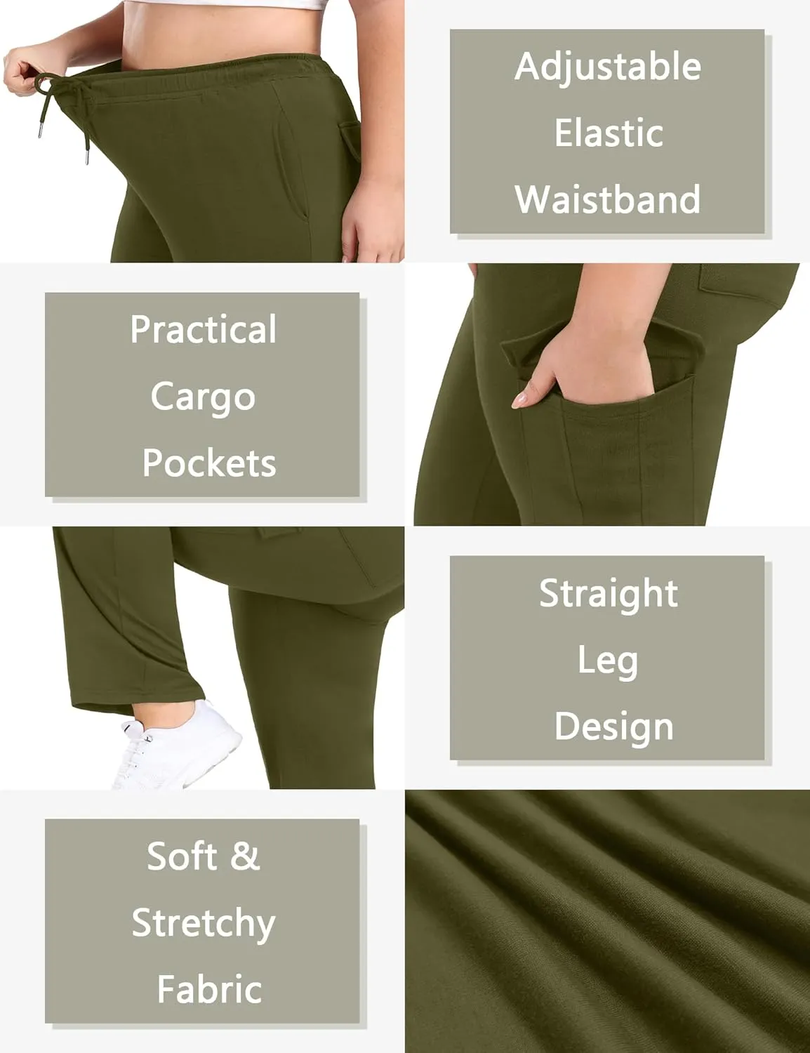 FOREYOND Plus Size Women's Cargo Sweatpants Casual Straight Leg Lounge Pants Drawstring High Waist Joggers with Pockets