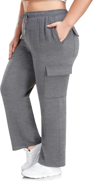FOREYOND Plus Size Women's Cargo Sweatpants Casual Straight Leg Lounge Pants Drawstring High Waist Joggers with Pockets