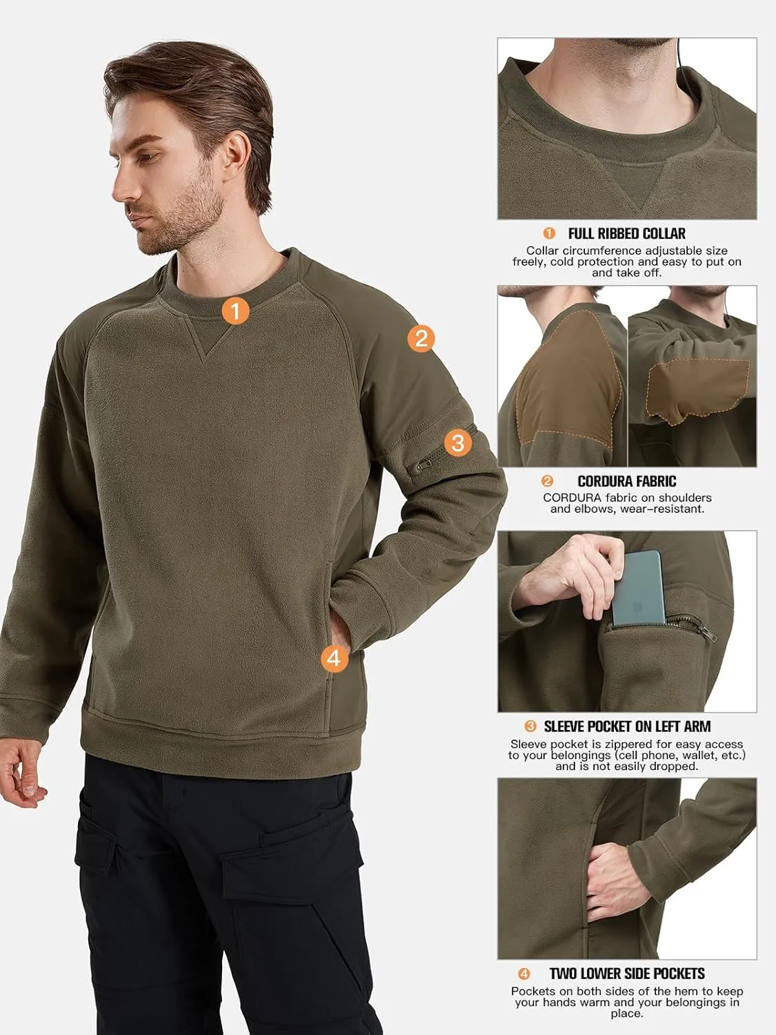 FREE SOLDIER Men's Tactical Winter Fleece Pullover Hoodie Warm Long Fleece lined Hooded Sweatshirt