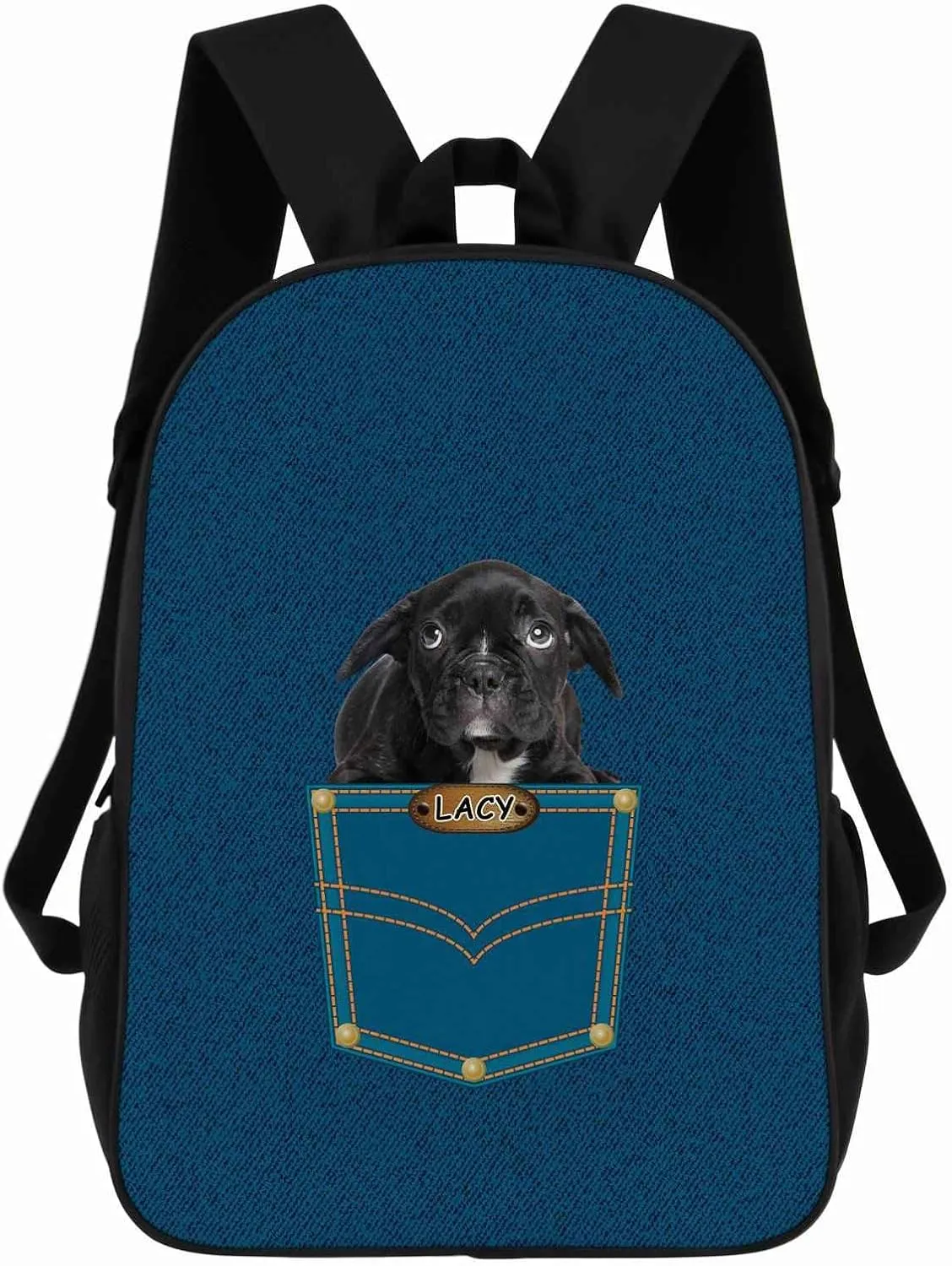 French Bulldog Backpack Bookbag Custom Blue Jeans Print Daypack Laptop Bag for Work Travel Hiking 17 Inch Lightweight Style 9