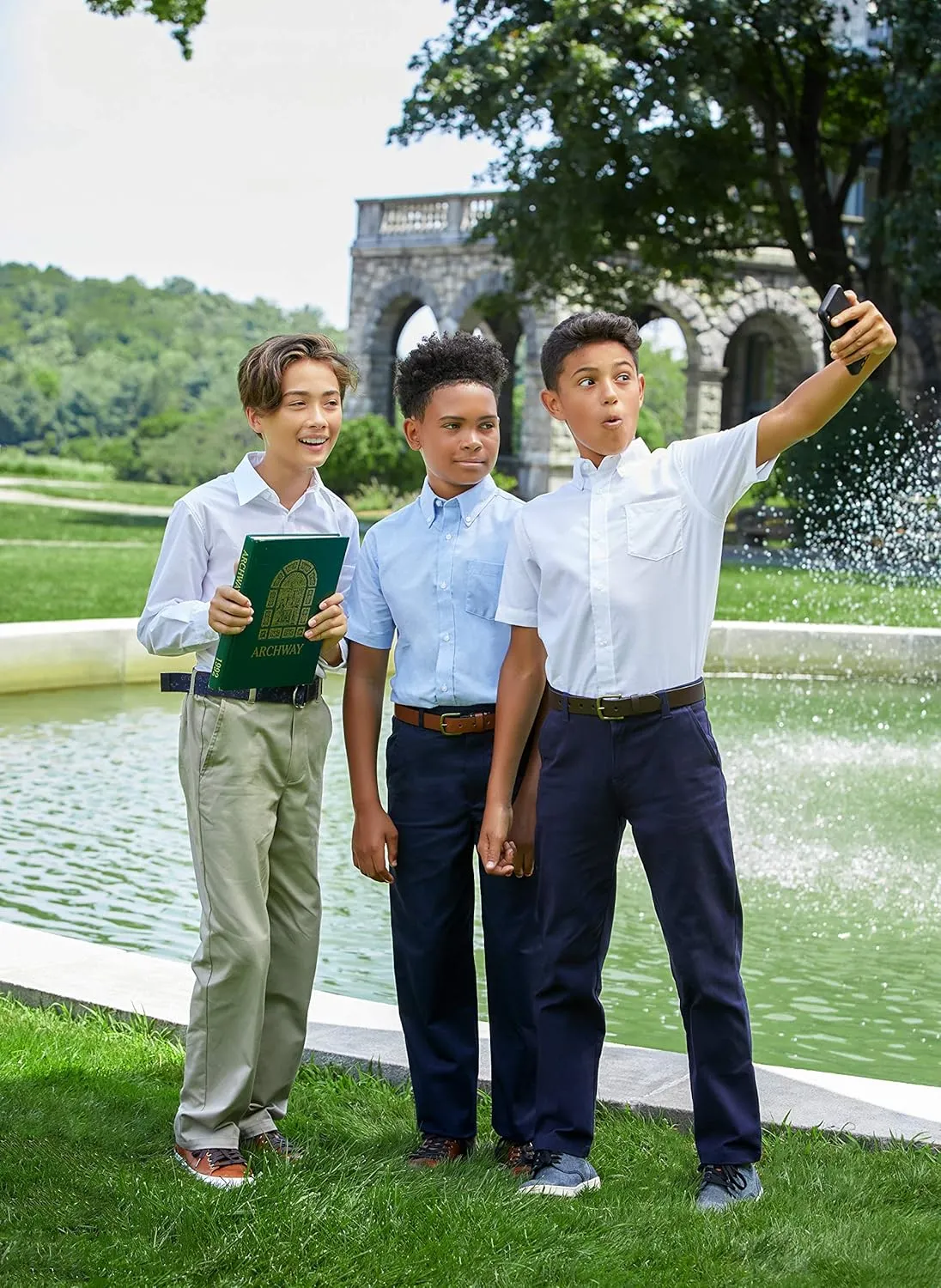 French Toast Boys' Adjustable Waist Straight Fit Stretch Twill Chino Pant