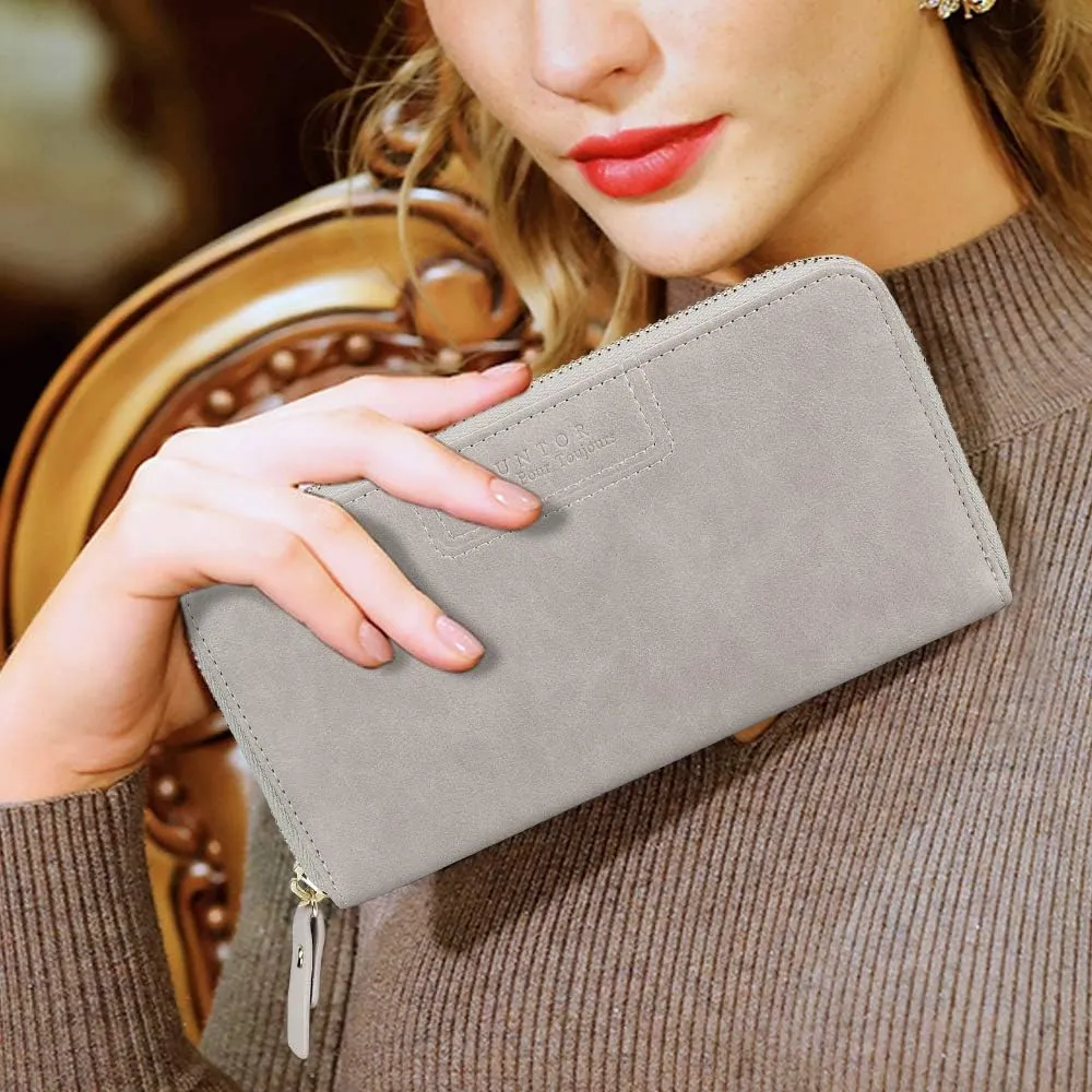 FT FUNTOR Wristlet Wallets for Women, Ladies PU Vegan Leather Clutch Wallet Zip around Phone Purse Card Holder Organizer