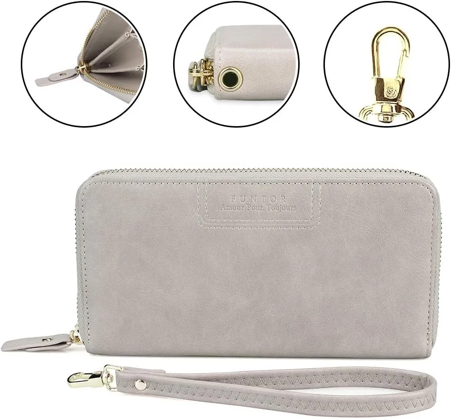 FT FUNTOR Wristlet Wallets for Women, Ladies PU Vegan Leather Clutch Wallet Zip around Phone Purse Card Holder Organizer