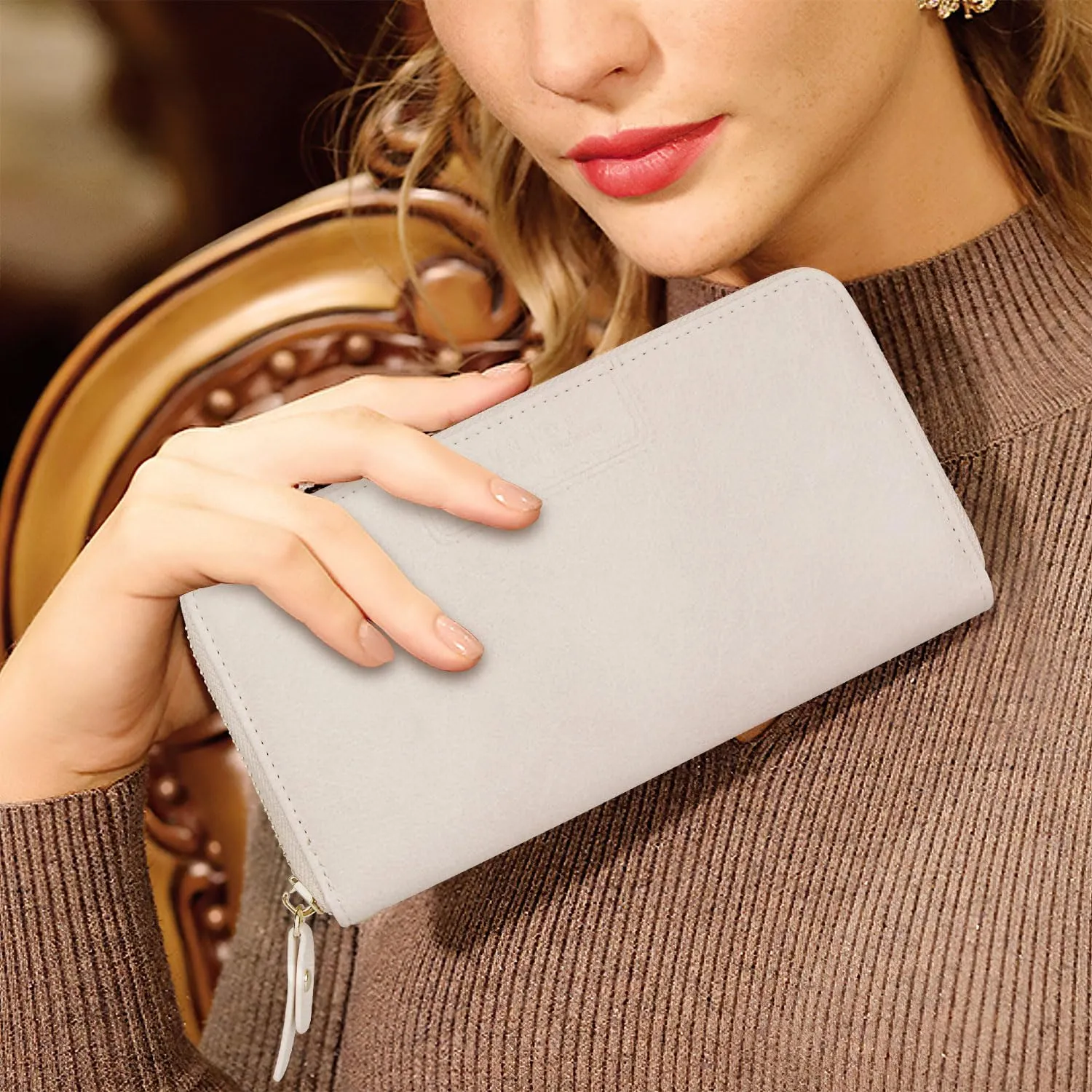 FT FUNTOR Wristlet Wallets for Women, Ladies PU Vegan Leather Clutch Wallet Zip around Phone Purse Card Holder Organizer
