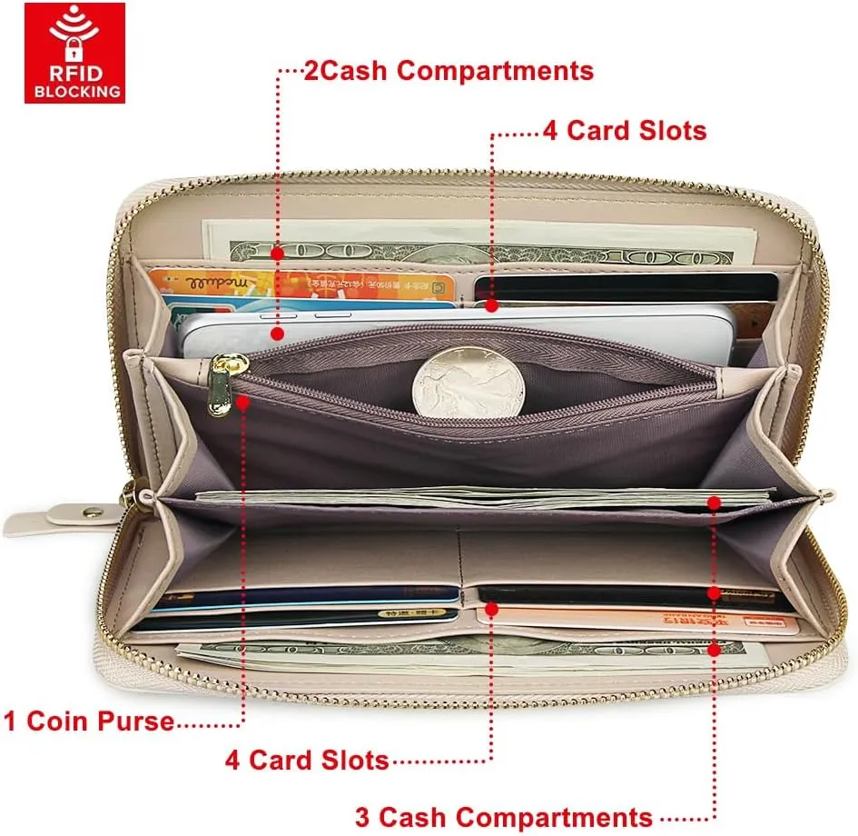 FT FUNTOR Wristlet Wallets for Women, Ladies PU Vegan Leather Clutch Wallet Zip around Phone Purse Card Holder Organizer