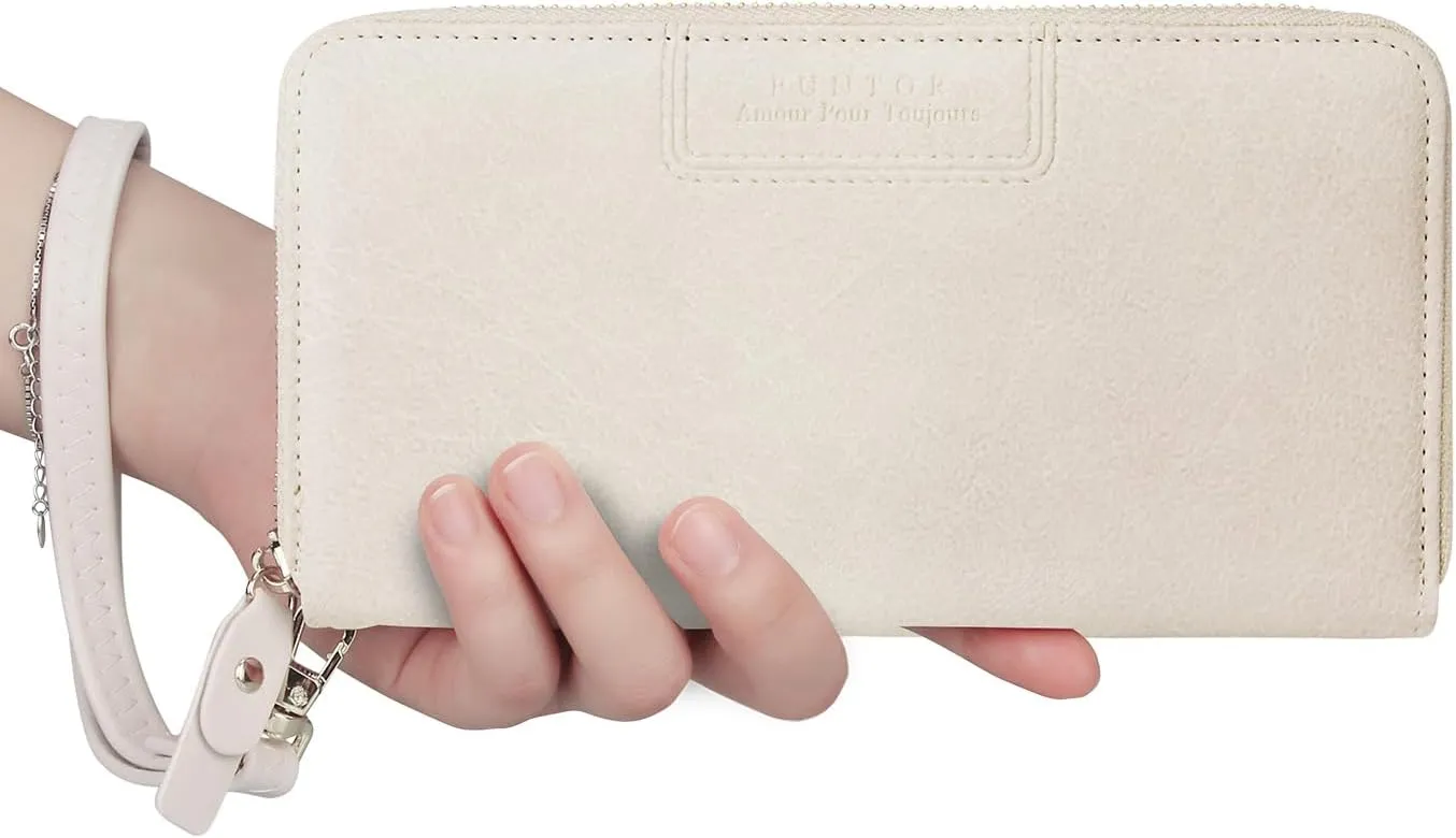 FT FUNTOR Wristlet Wallets for Women, Ladies PU Vegan Leather Clutch Wallet Zip around Phone Purse Card Holder Organizer