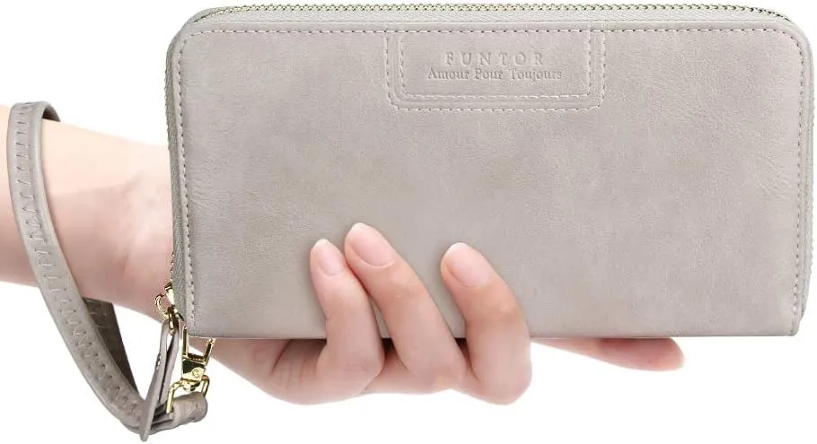 FT FUNTOR Wristlet Wallets for Women, Ladies PU Vegan Leather Clutch Wallet Zip around Phone Purse Card Holder Organizer
