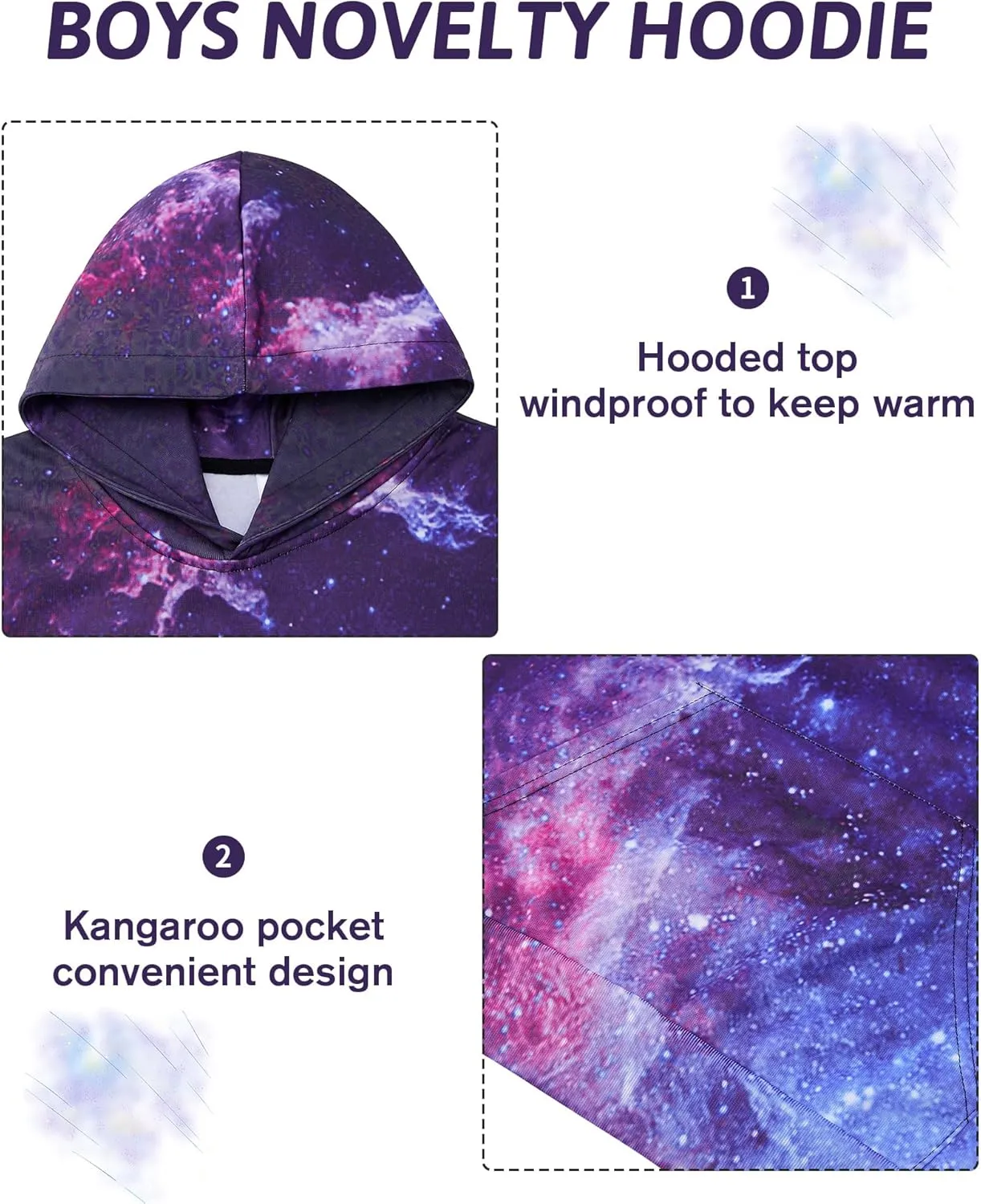 Funnycokid Boys Hoodies Kids Sweatshirts Warm Youth Girls Graphic Pullover Fleece Hooded Clothes with Pocket 5-16 Years