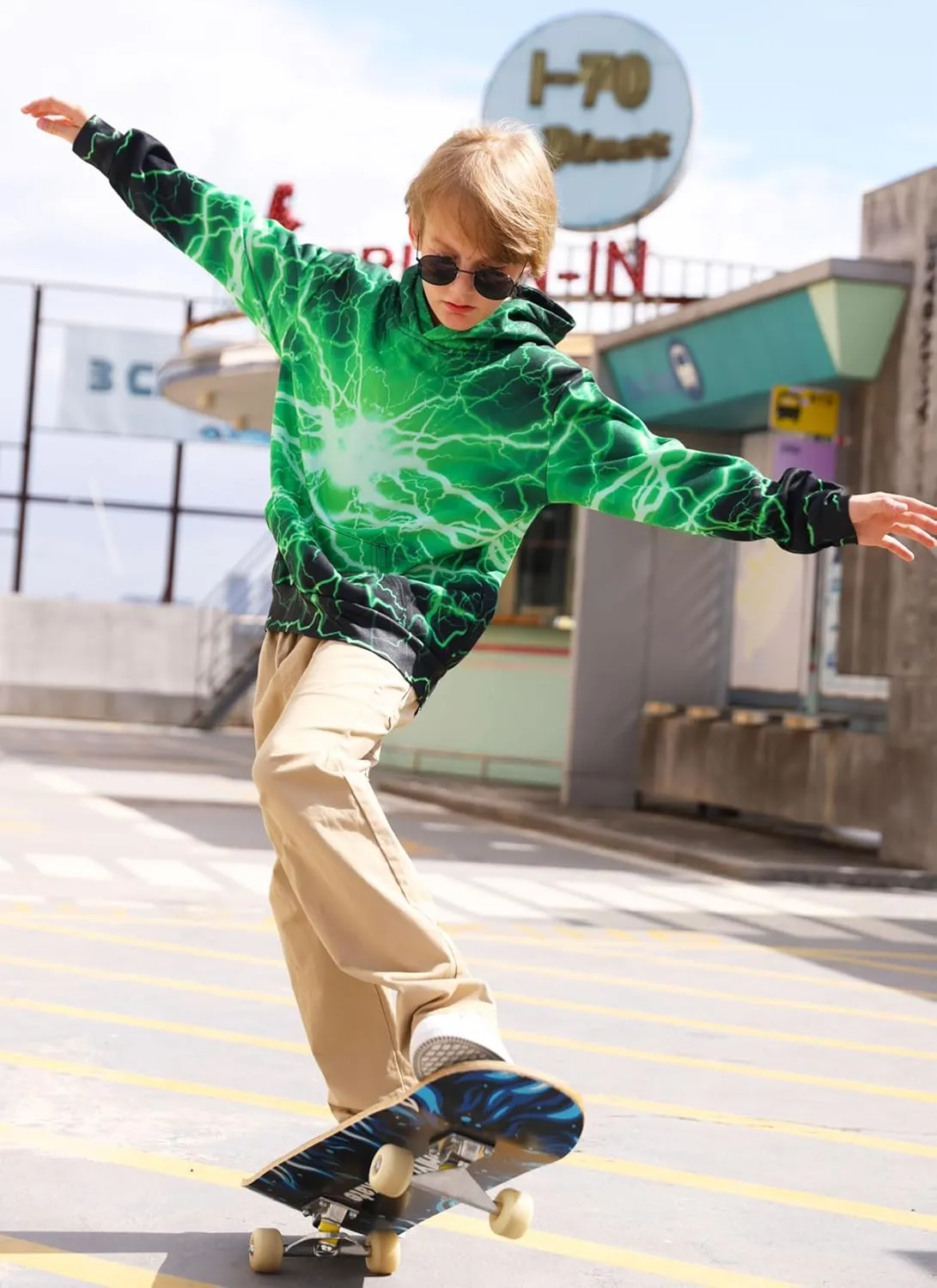 Funnycokid Boys Hoodies Kids Sweatshirts Warm Youth Girls Graphic Pullover Fleece Hooded Clothes with Pocket 5-16 Years