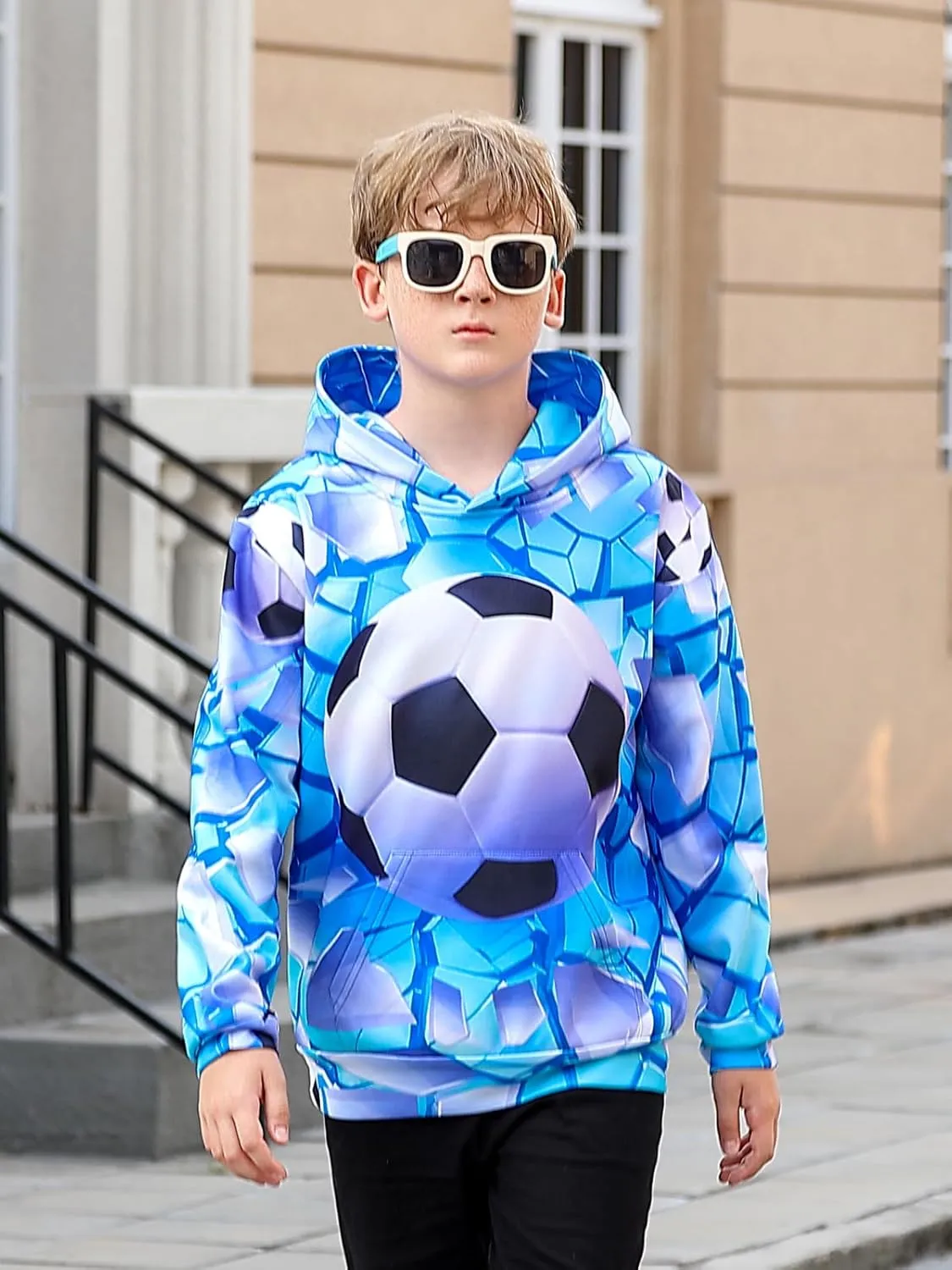 Funnycokid Boys Hoodies Kids Sweatshirts Warm Youth Girls Graphic Pullover Fleece Hooded Clothes with Pocket 5-16 Years