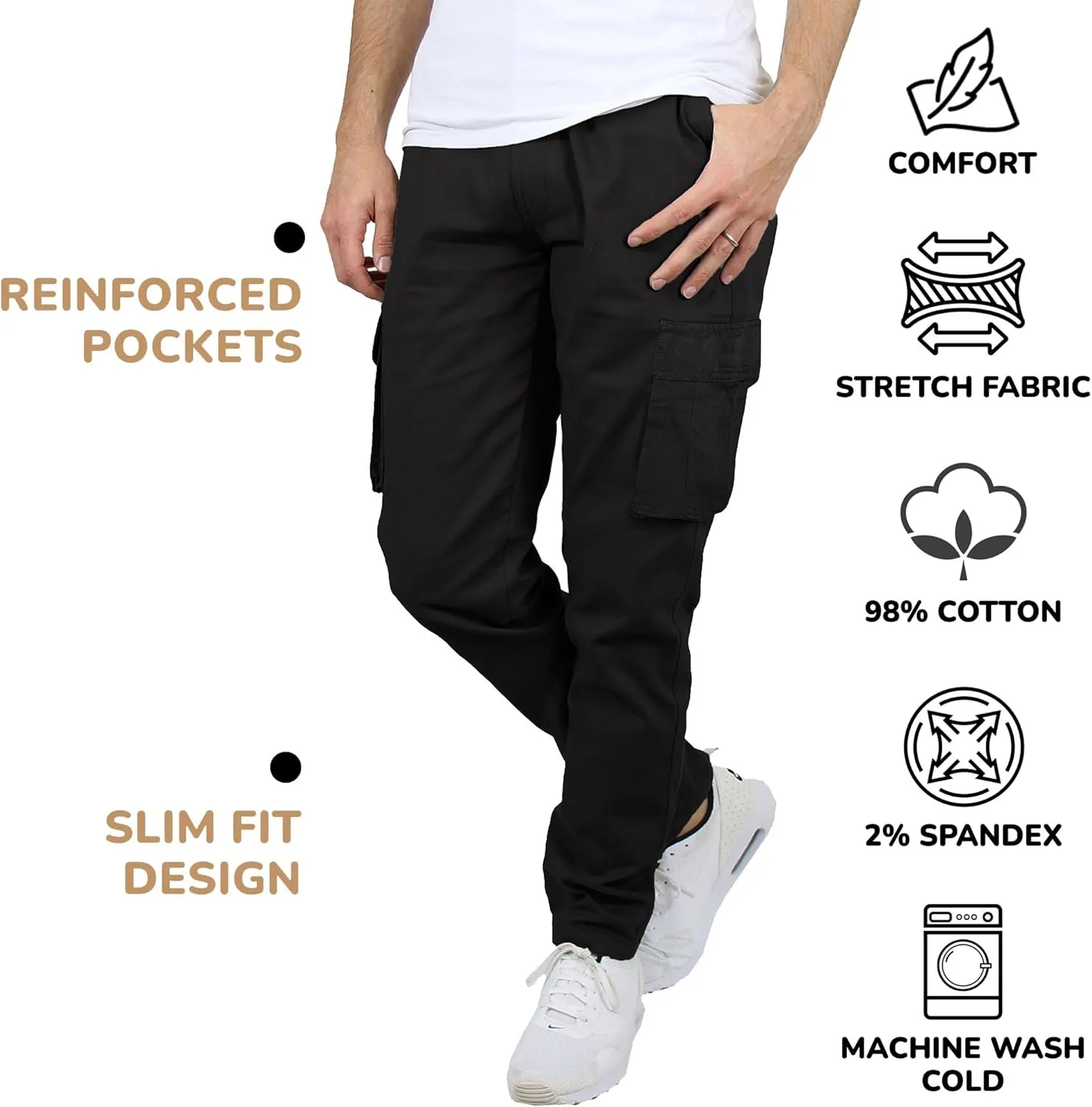 Galaxy by Harvic 3-Pack Men's Super Stretch Slim Fitting Chino Pants (Sizes, 30-42)