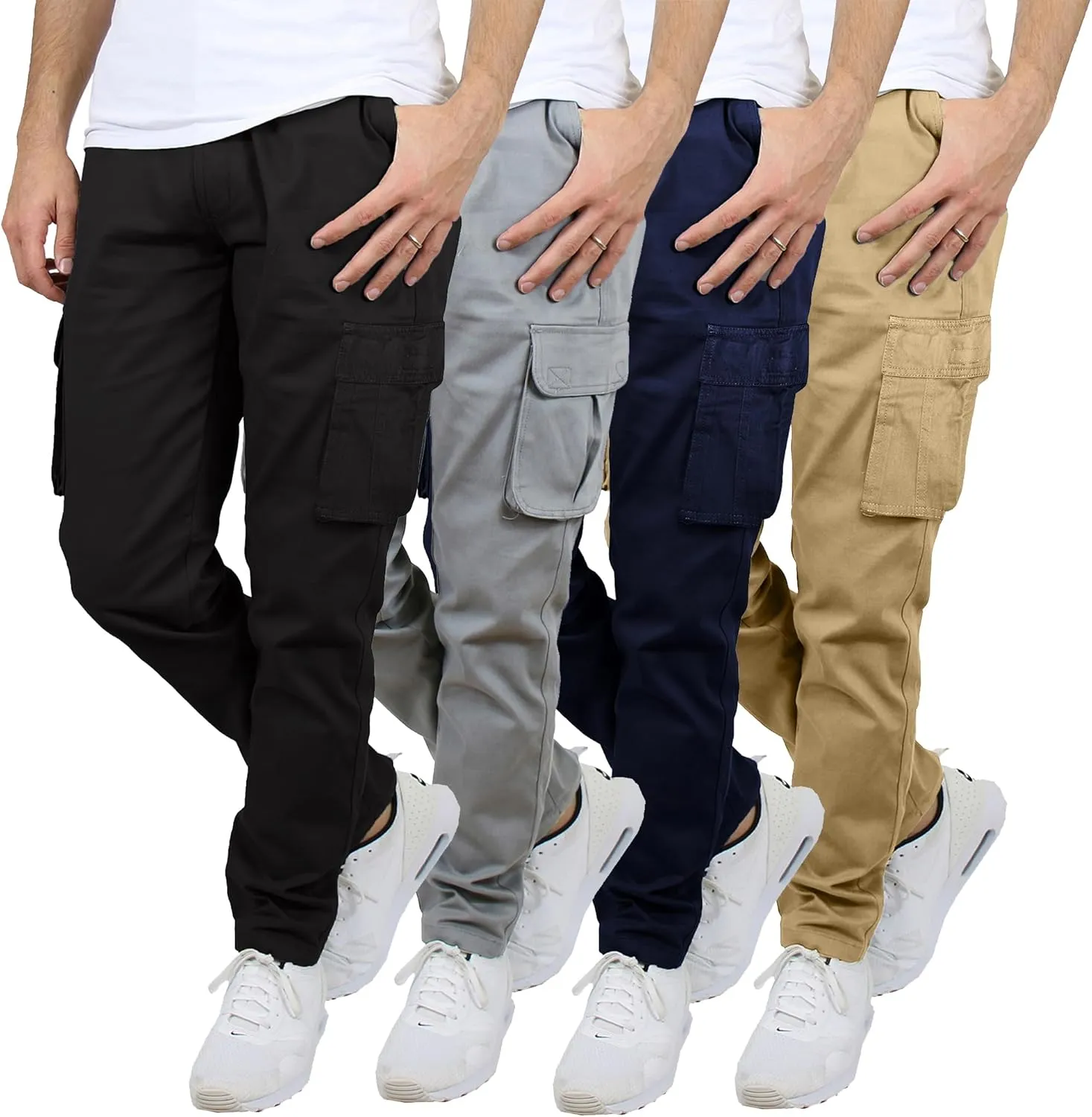 Galaxy by Harvic 3-Pack Men's Super Stretch Slim Fitting Chino Pants (Sizes, 30-42)