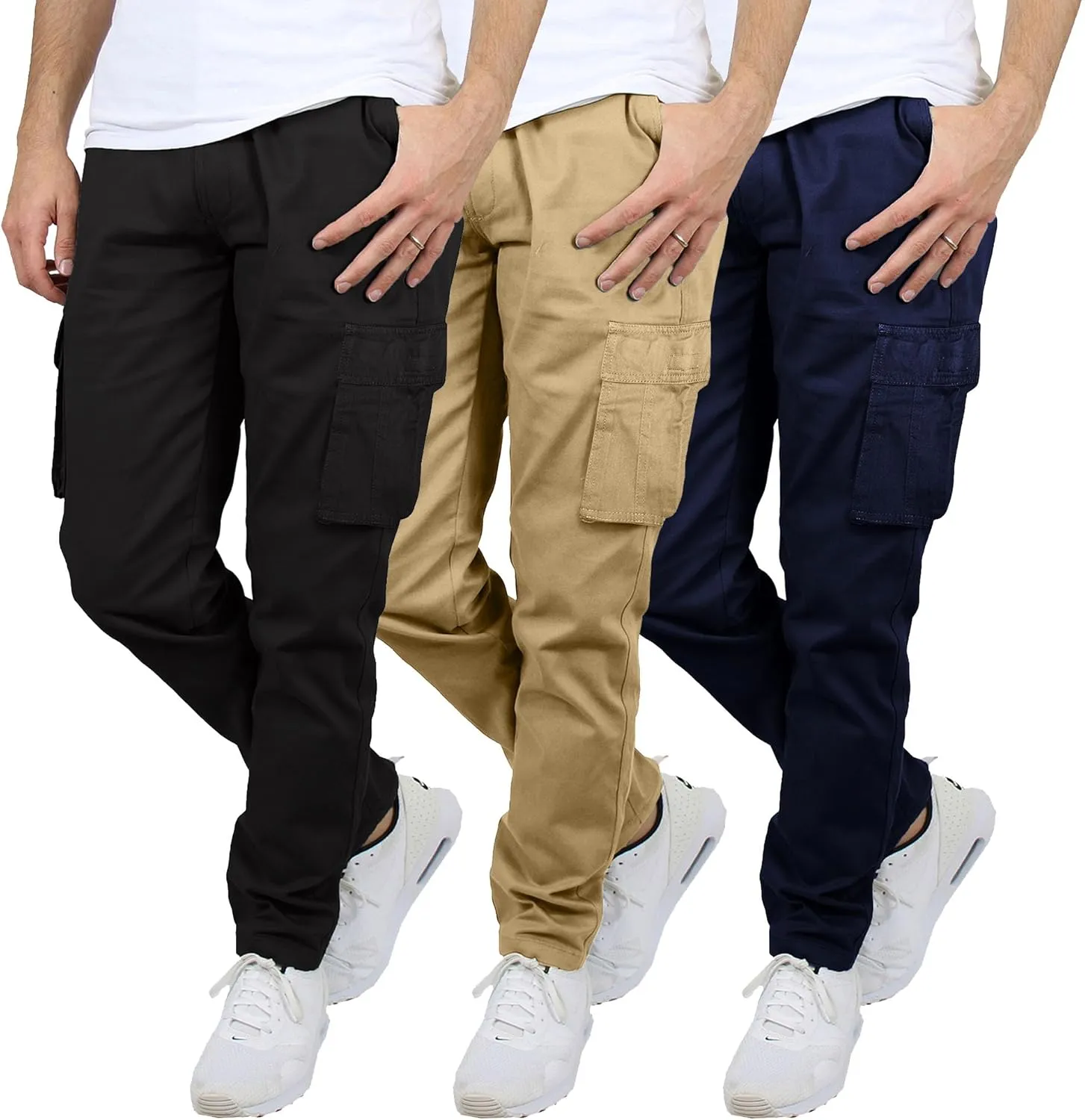 Galaxy by Harvic 3-Pack Men's Super Stretch Slim Fitting Chino Pants (Sizes, 30-42)