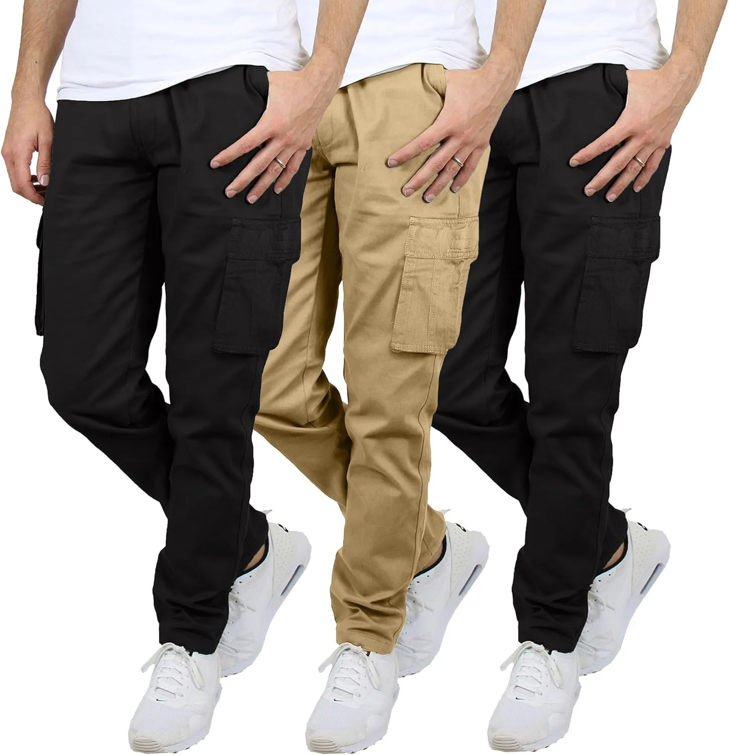 Galaxy by Harvic 3-Pack Men's Super Stretch Slim Fitting Chino Pants (Sizes, 30-42)