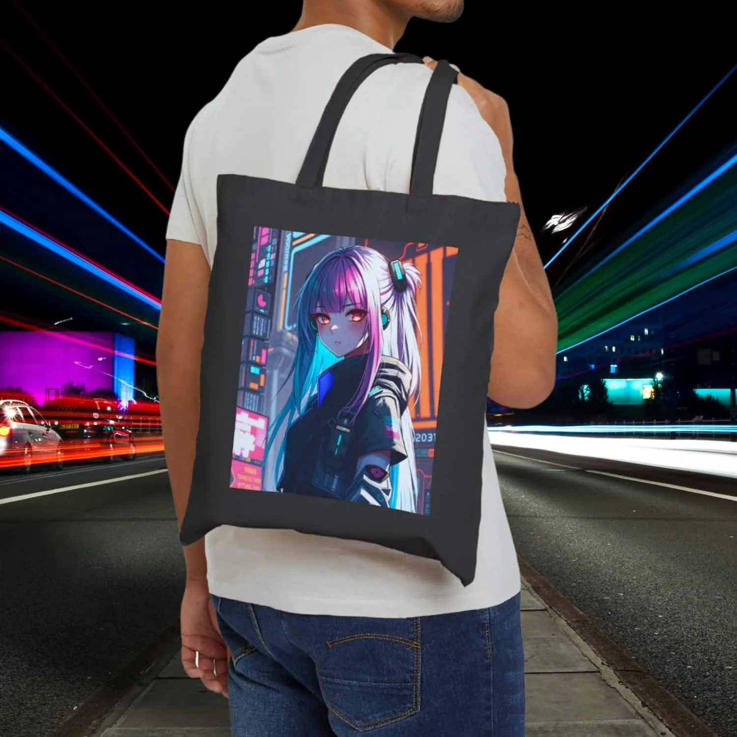 Gaming Anime Tote Bag - Cotton Canvas Tote Bag - Pink Blue Haired Girl - Shopping Bag - Anime Lover Gift - Canvas Bag - Bag