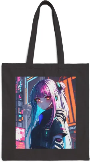 Gaming Anime Tote Bag - Cotton Canvas Tote Bag - Pink Blue Haired Girl - Shopping Bag - Anime Lover Gift - Canvas Bag - Bag