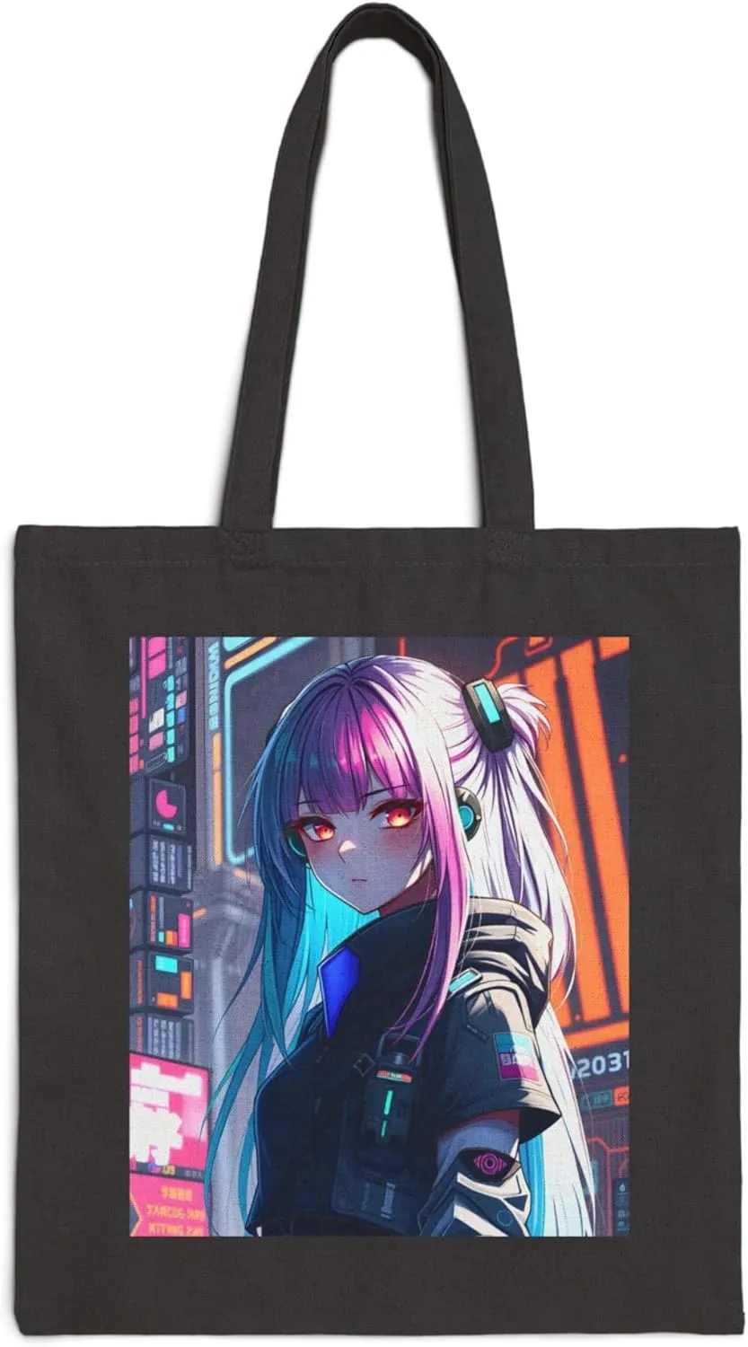 Gaming Anime Tote Bag - Cotton Canvas Tote Bag - Pink Blue Haired Girl - Shopping Bag - Anime Lover Gift - Canvas Bag - Bag