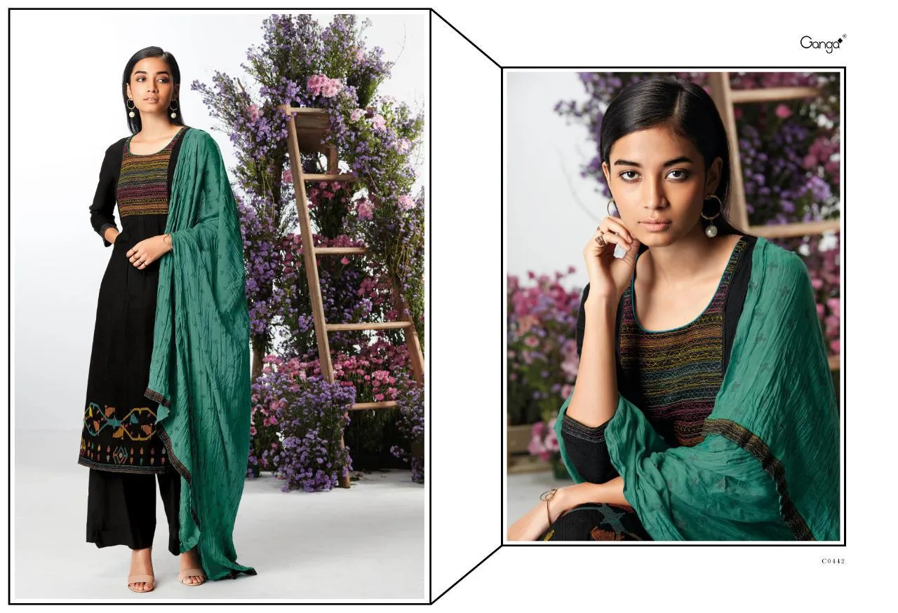 Ganga Launched Kefi Wool Dobby Embroidery Work Stylish Designer Salwar Kameez