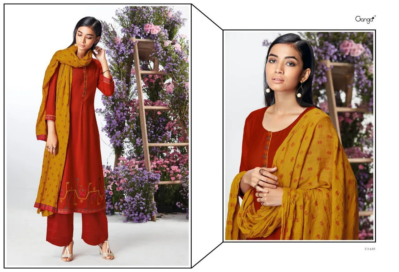 Ganga Launched Kefi Wool Dobby Embroidery Work Stylish Designer Salwar Kameez