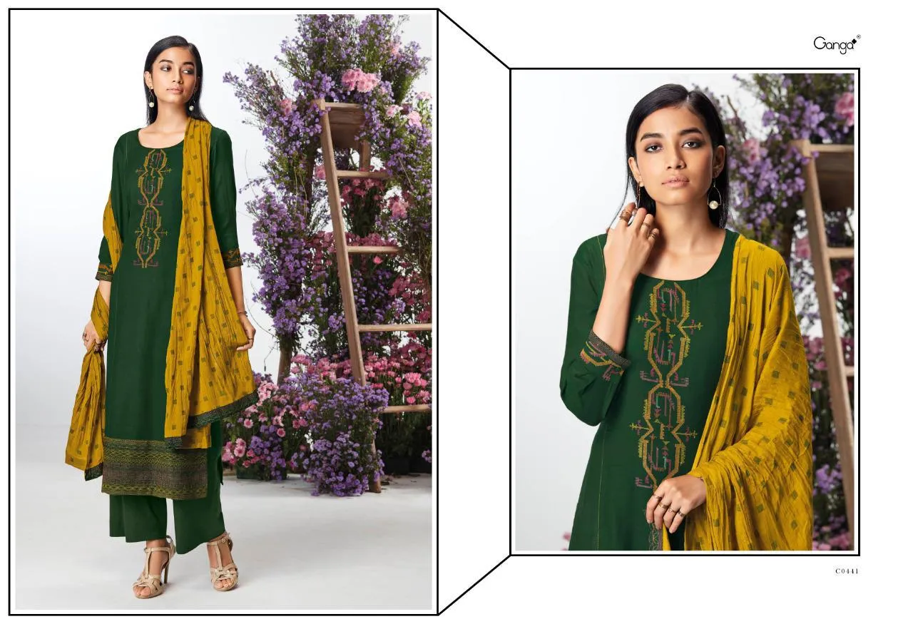 Ganga Launched Kefi Wool Dobby Embroidery Work Stylish Designer Salwar Kameez