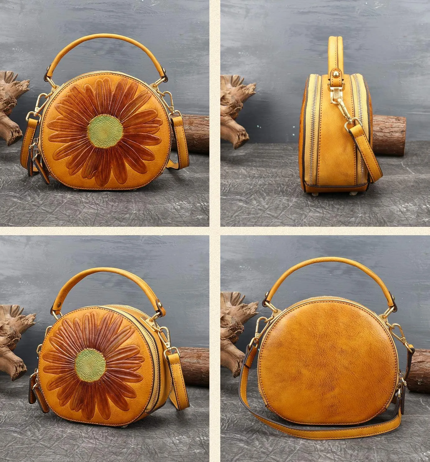 Genuine Leather Embossing Handbags for Women Vintage Cross-body Shoulder Purse Top Handle Retro Satchel Bags (Blue)
