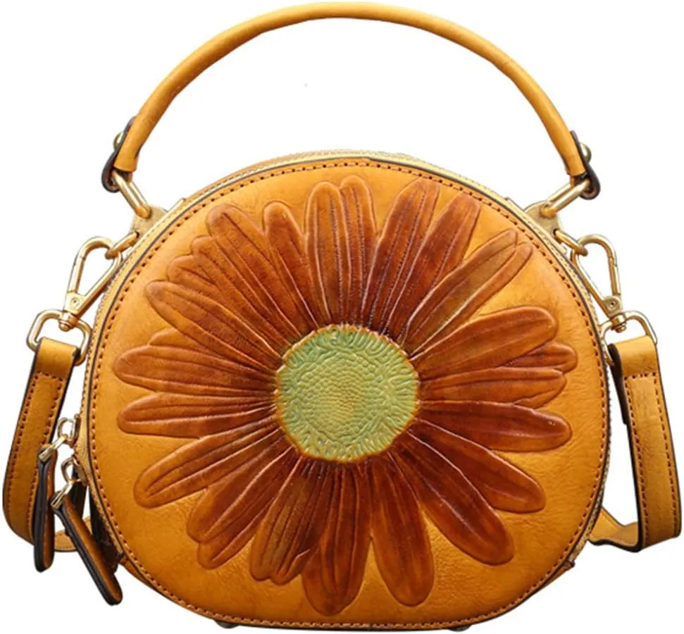 Genuine Leather Embossing Handbags for Women Vintage Cross-body Shoulder Purse Top Handle Retro Satchel Bags (Blue)